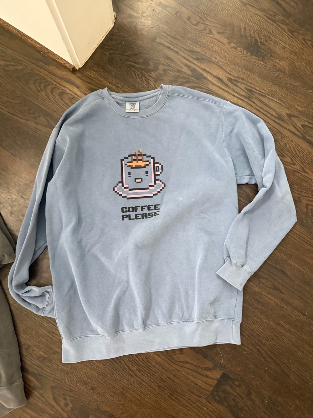 Fleo Light Blue 'Coffee Please' Pixel Mug Crewneck Sweatshirt - Comfort Colors